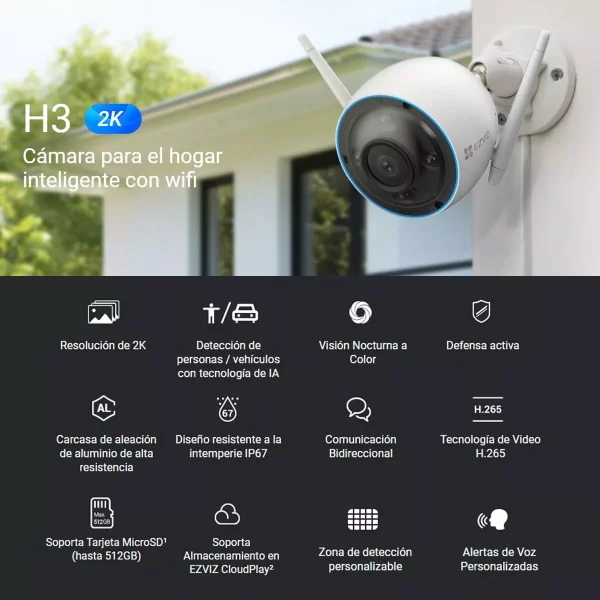 Cámara Seguridad Inalambrica Wifi Ezviz Full HD H3 Inteligente - Imagen 2